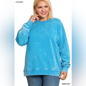 Zenana ACID WASHED FLEECE SWEATSHIRTS SIDE RIB
